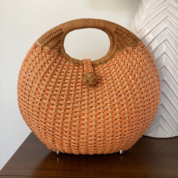 VINTAGE WOVEN WICKER BAG CULT GAIA BOTTEGA VENETA FREE PEOPLE ANTHROPOLOGIE BOHO - Picture 7 of 13